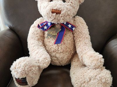 Gund Wish Bear 100th Anniversary Teddy Bear 2002 Plush Stuffed Animal Beige Red White Blue