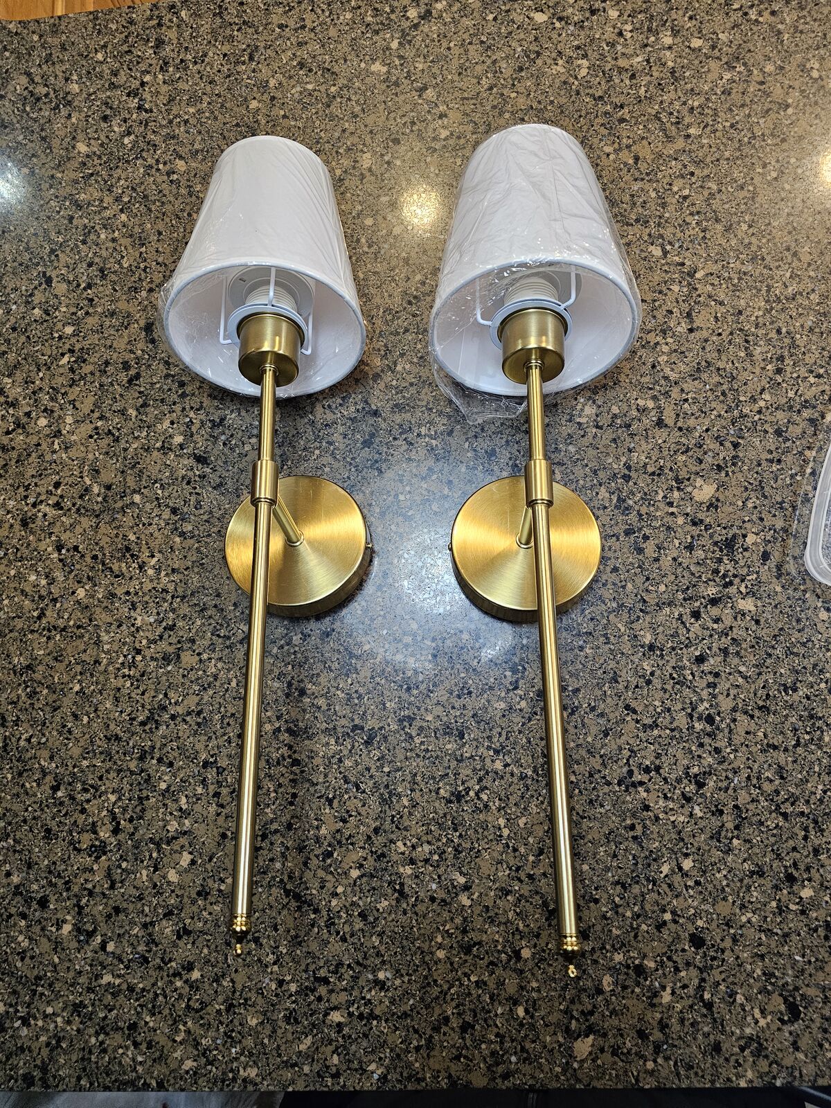 NEW SET OF 2 BATTERY OPERATED BRUSHED GOLD WALL SCONCES WIHT REMOTES