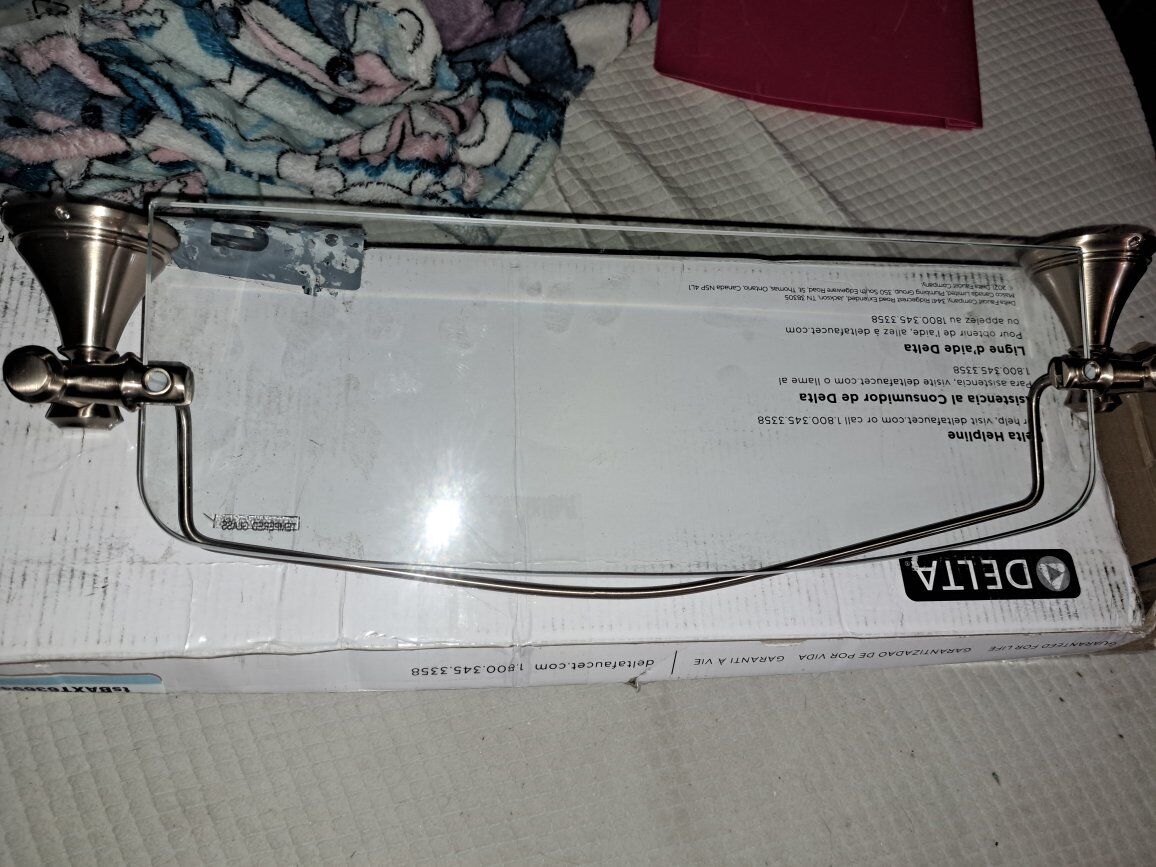 Delta towel bar/ hanging glass shelf