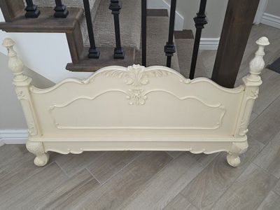 Vintage French Provincial Carved Wood Twin Headboard & Footboard - Creamy White Finish