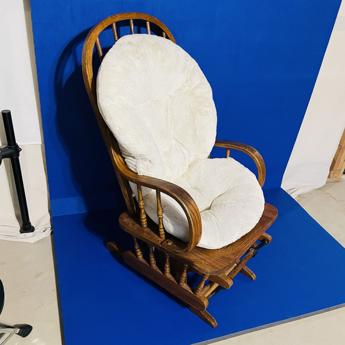 Wooden Glider Rocking Chair with White Cushion