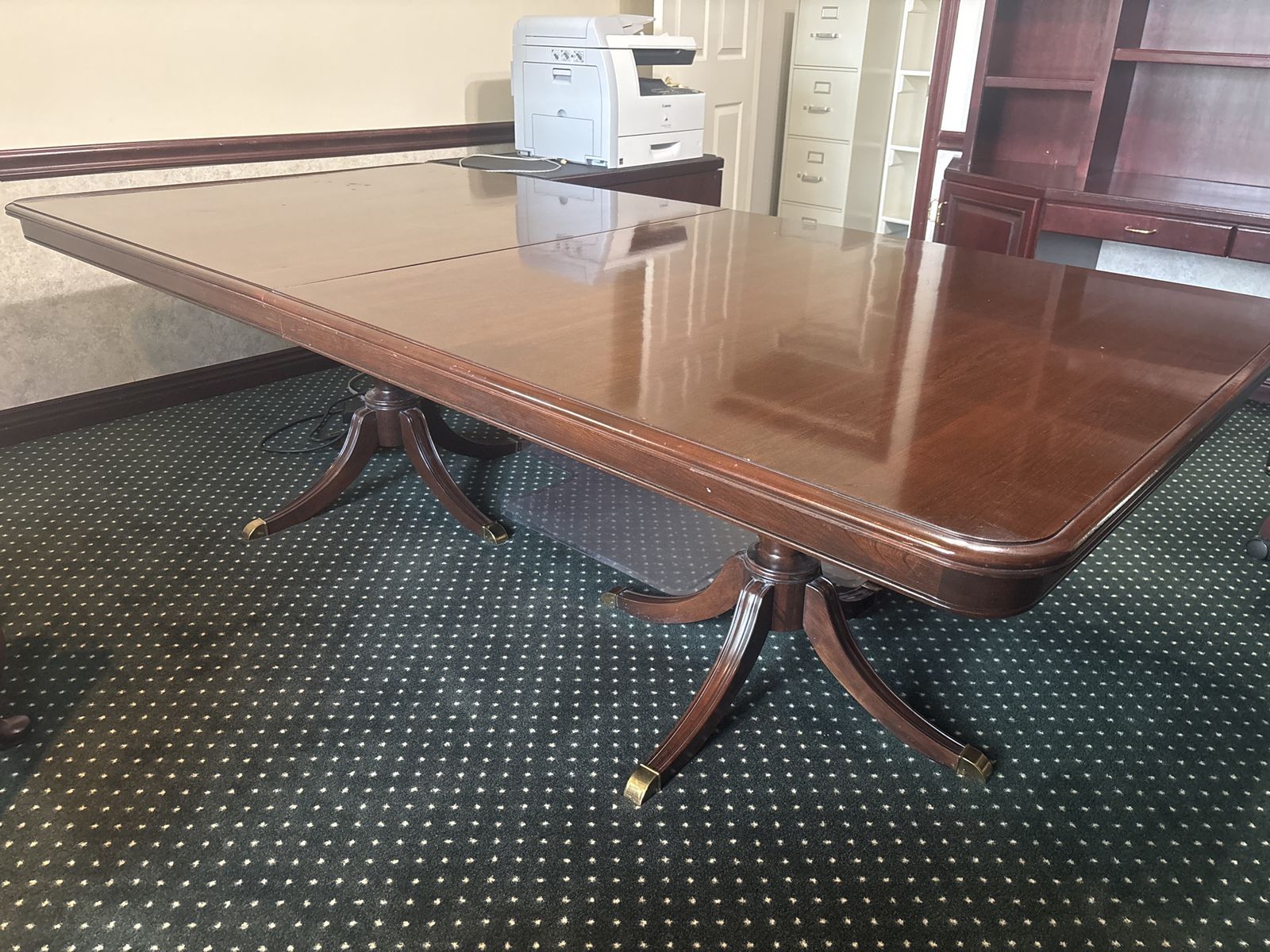 Large Mahogany Finish Conference Table with Double Pedestal Base - Extendable Design