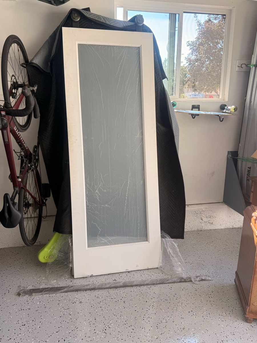 Set of 2 Modern 30x80 Barn Doors with Opaque Glass, Brushed Nickel Hardware