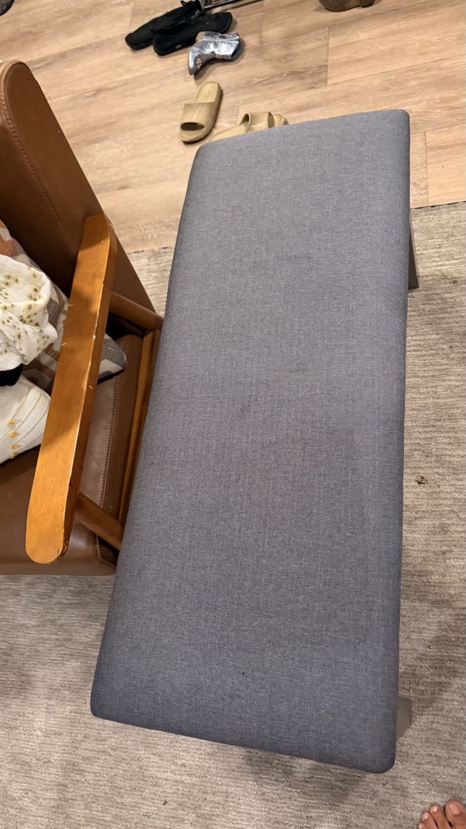 Gray Upholstered Dining Bench - Modern Minimalist Style, Excellent Condition