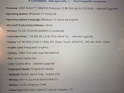 Lenovo IdeaPad 5 2-in-1 14" Laptop, Ryzen 7 8845HS, 16GB RAM, 1TB SSD, Windows 11 Home