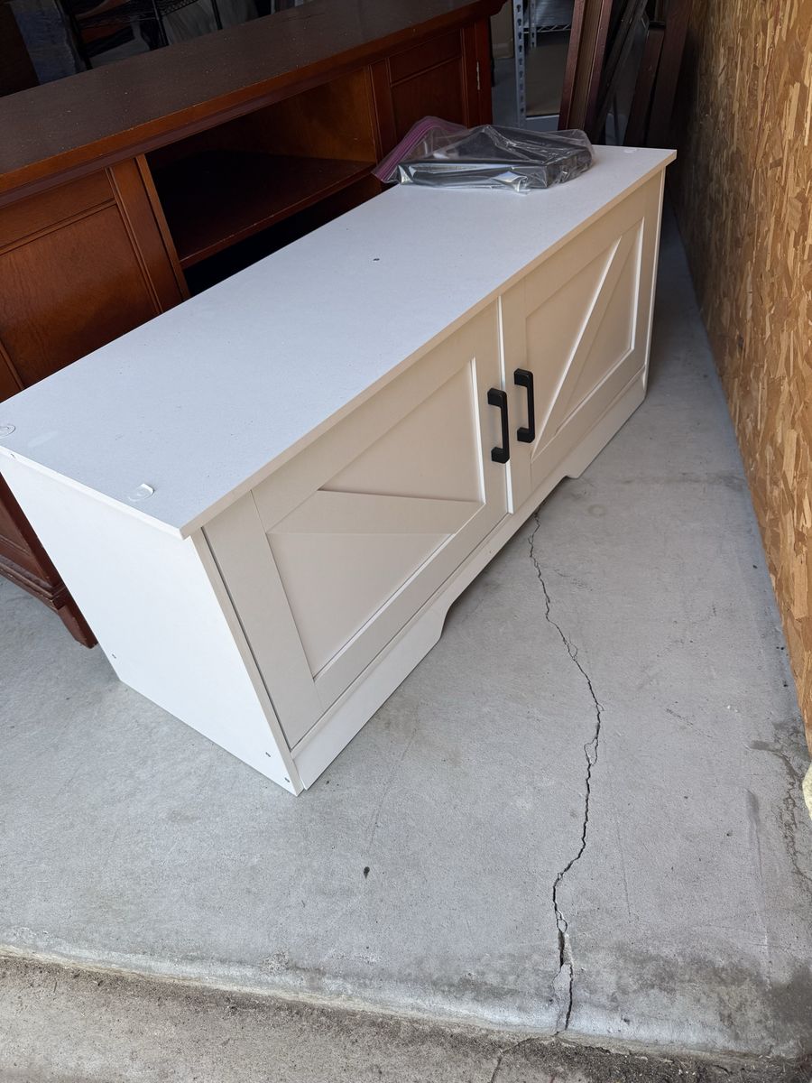 White Farmhouse Shoe Storage with Barn Doors