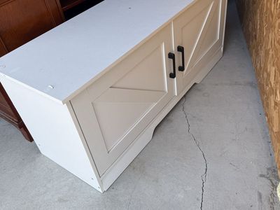 White Farmhouse Shoe Storage with Barn Doors