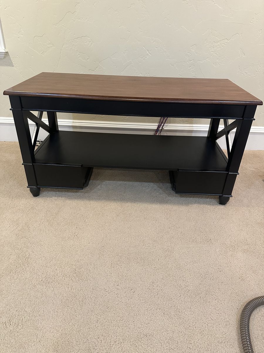 Two-Tone Wood & Black TV Stand Coffee Table with X-Frame Accents