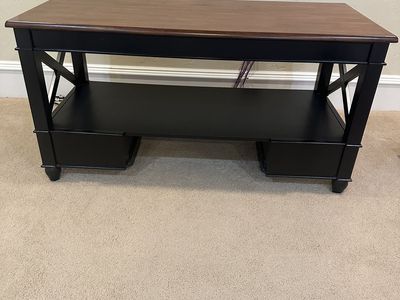 Two-Tone Wood & Black TV Stand Coffee Table with X-Frame Accents