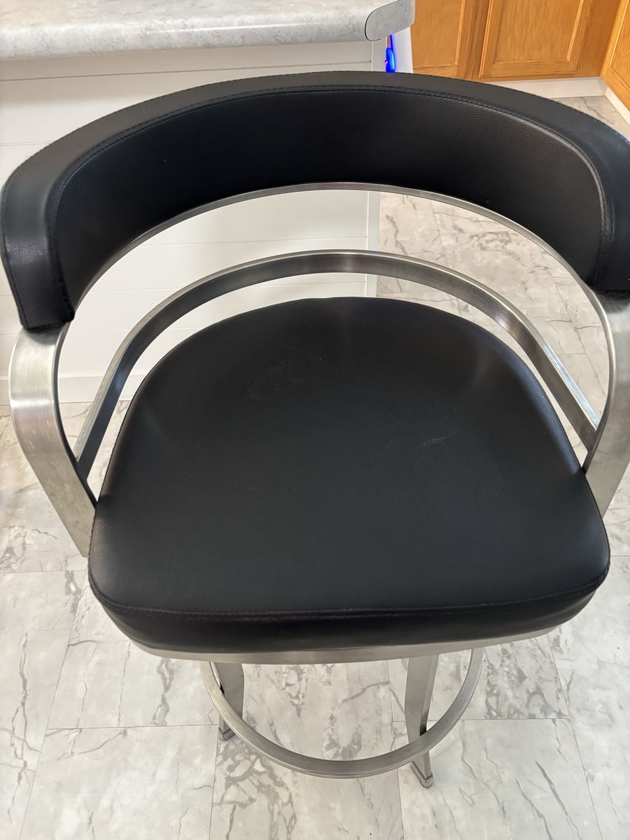 Modern Black and Brushed Steel Bar Stools with Wrap-Around Backrest