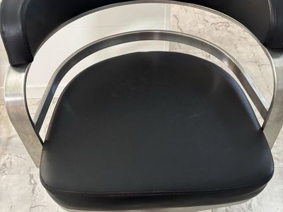 Modern Black and Brushed Steel Bar Stools with Wrap-Around Backrest