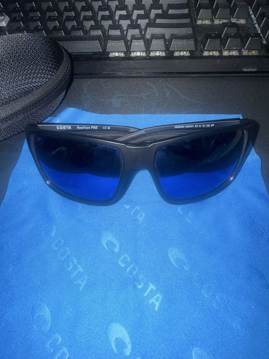 Costa Del Mar Reefton PRO Polarized Sunglasses Black Frame Blue Mirror Lens