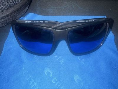 Costa Del Mar Reefton PRO Polarized Sunglasses Black Frame Blue Mirror Lens