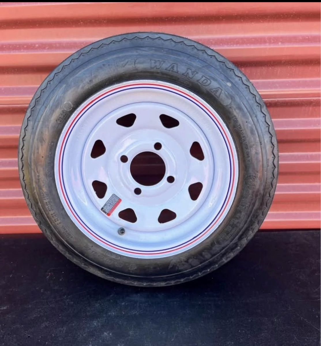 New Wanda ST 4.80-12 Spare Trailer Tire Mounted on New White Spoke Wheel 5 on 4.5