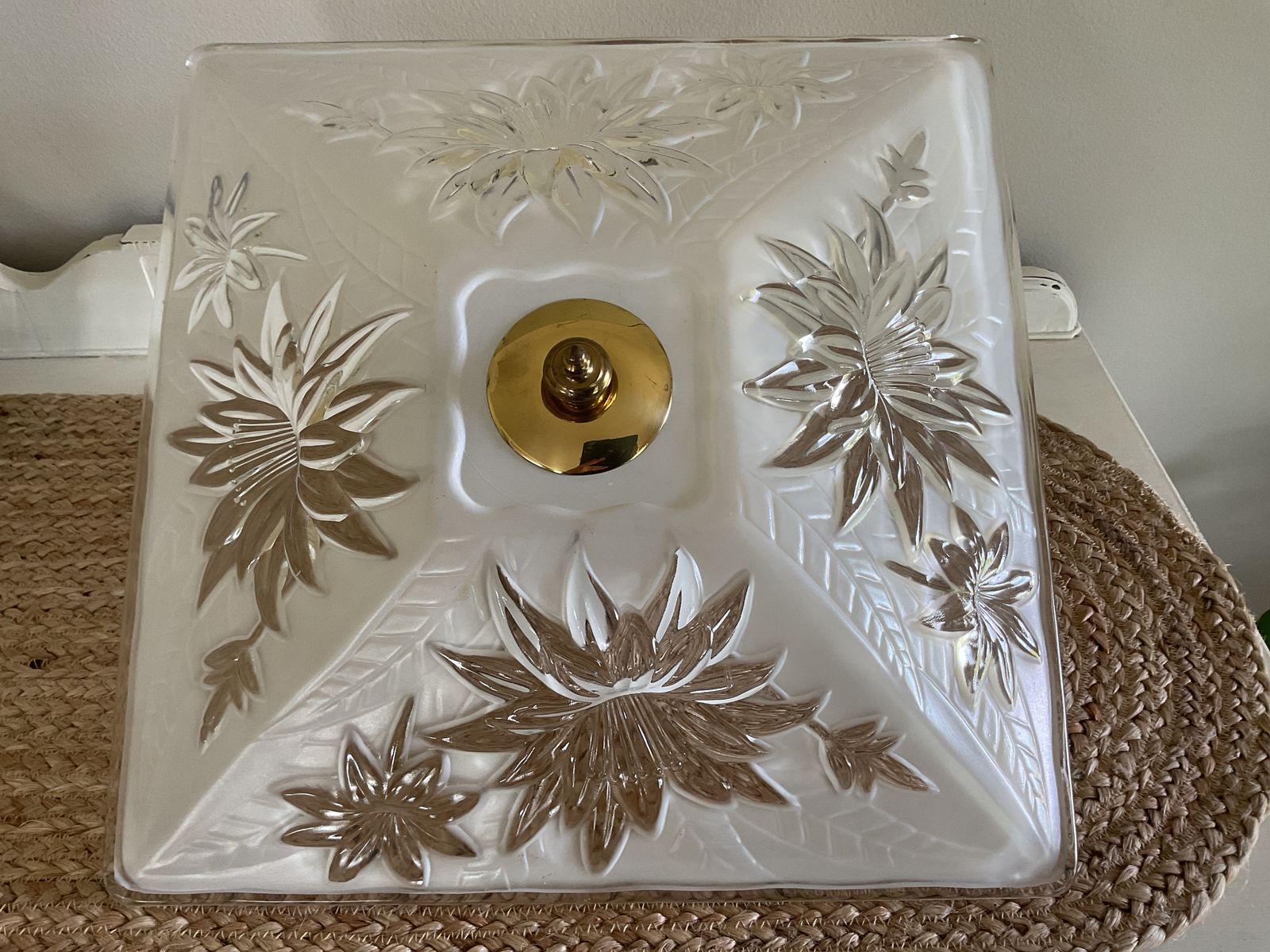 Antique 1930’s 40’s Art Deco Nouveau Victorian Large White Frosted Ceiling Light