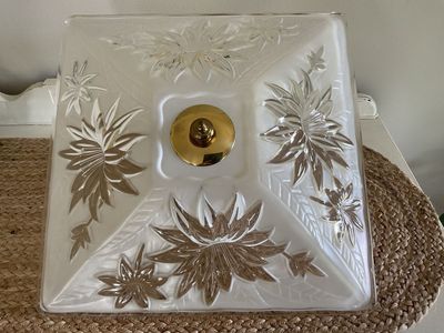 Antique 1930’s 40’s Art Deco Nouveau Victorian Large White Frosted Ceiling Light