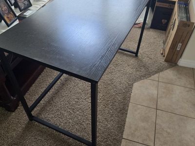 Minimalist Black Wood Grain Home Office Desk with Metal Frame