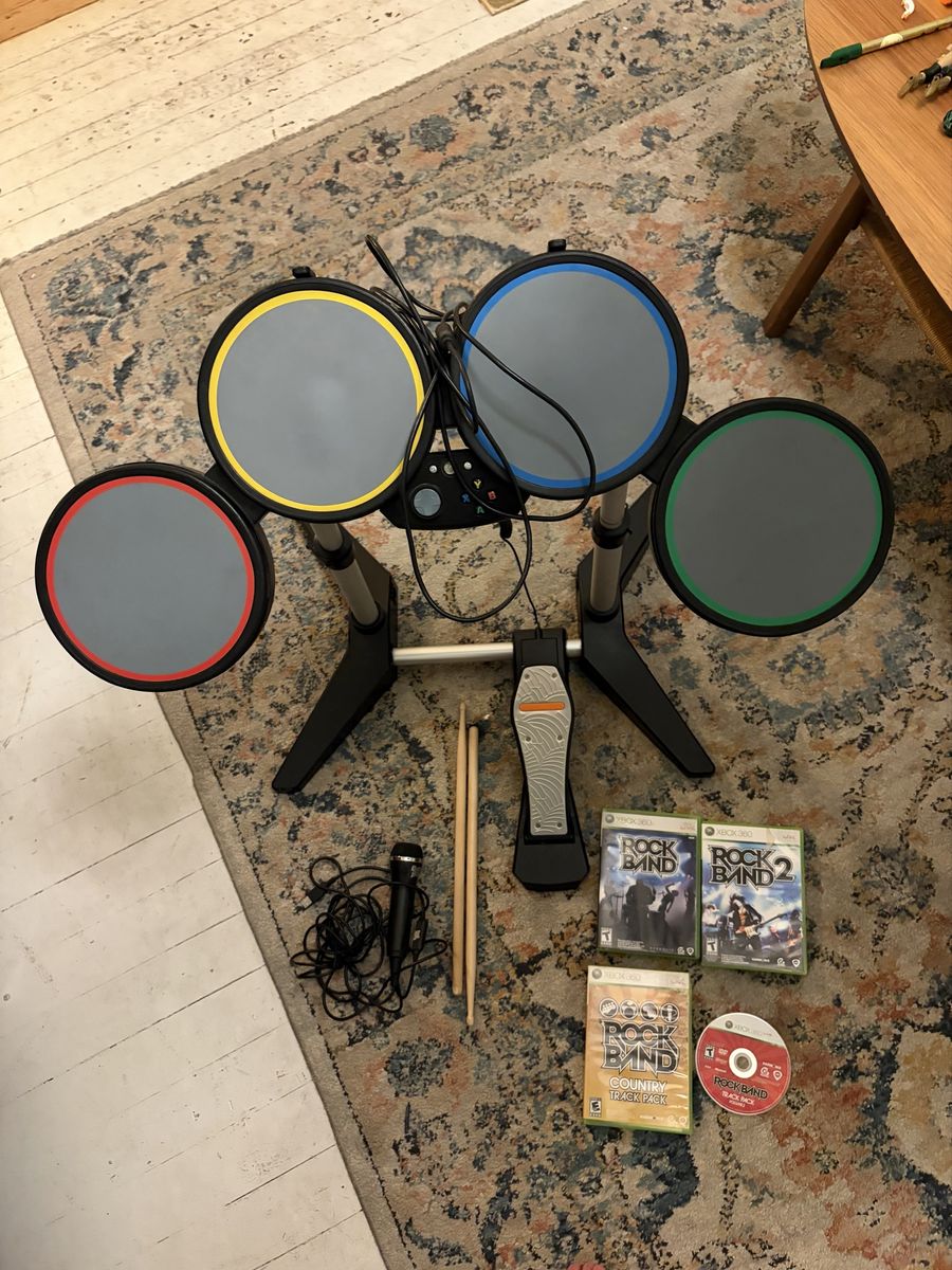 Rock Band Drum Set for Xbox 360 with Games and Microphone