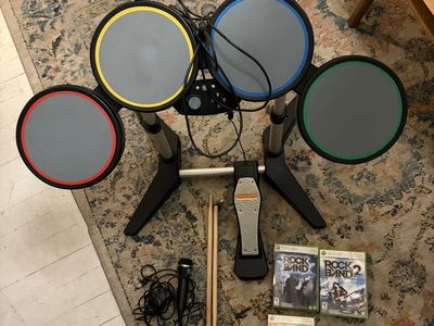 Rock Band Drum Set for Xbox 360 with Games and Microphone