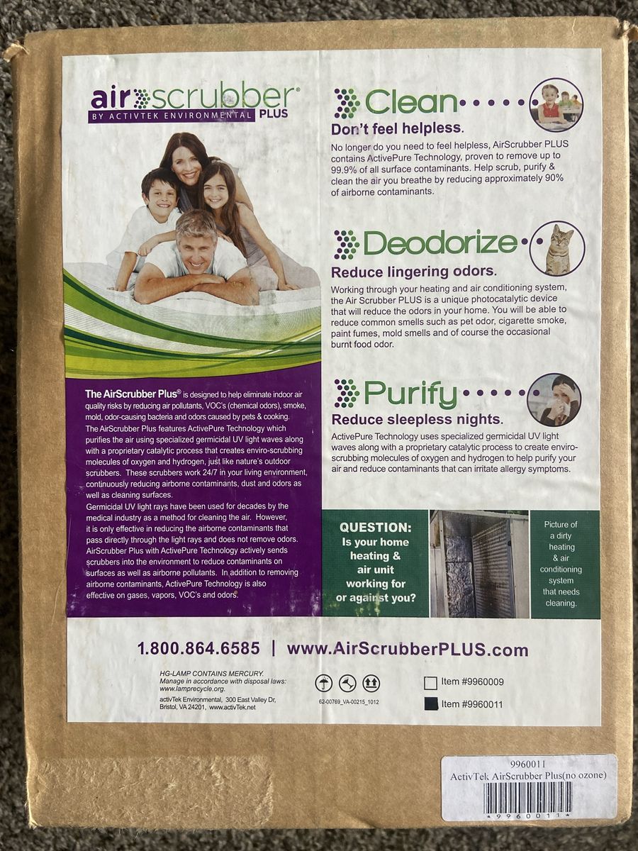 ActivTek AirScrubber Plus Air Purifier System (No Ozone)