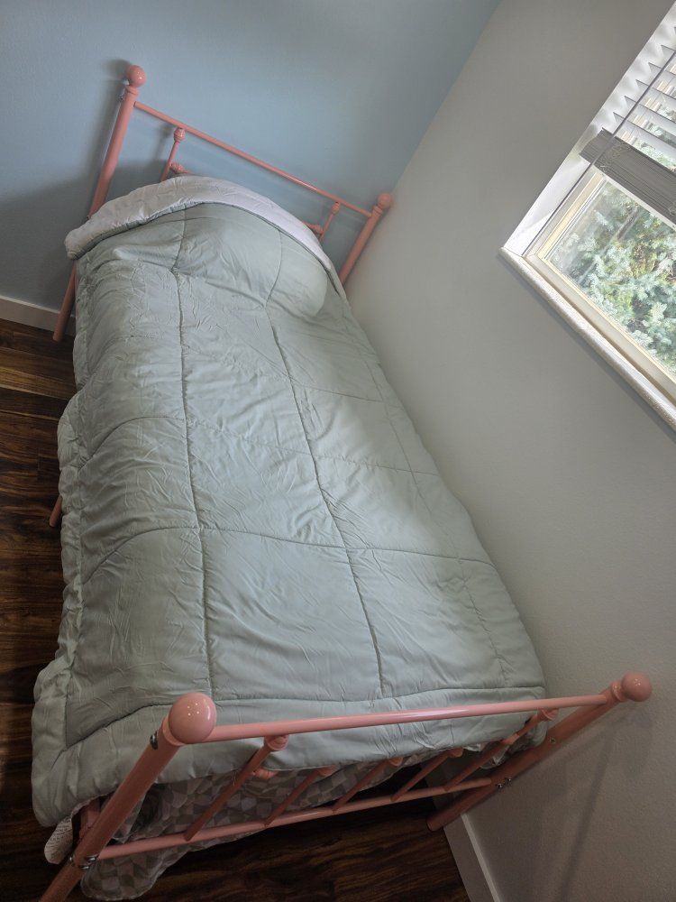 Pink Metal Twin Bed Frame with Headboard and Footboard
