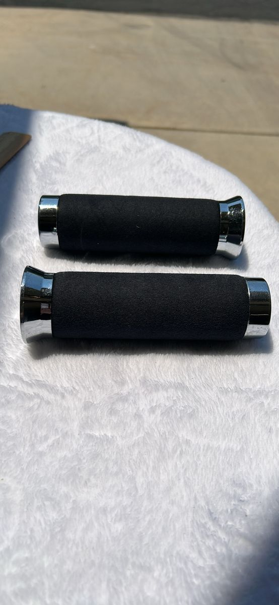 Black Rubber & Chrome Handlebar Grips for Motorcycle, ATV, or Bicycle - 5 inch length