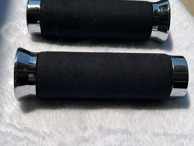 Black Rubber & Chrome Handlebar Grips for Motorcycle, ATV, or Bicycle - 5 inch length