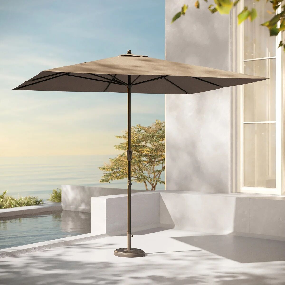 Seasons Sentry 8' x 11' Height Adjustable Market Umbrella, Tan 1768228 #98275