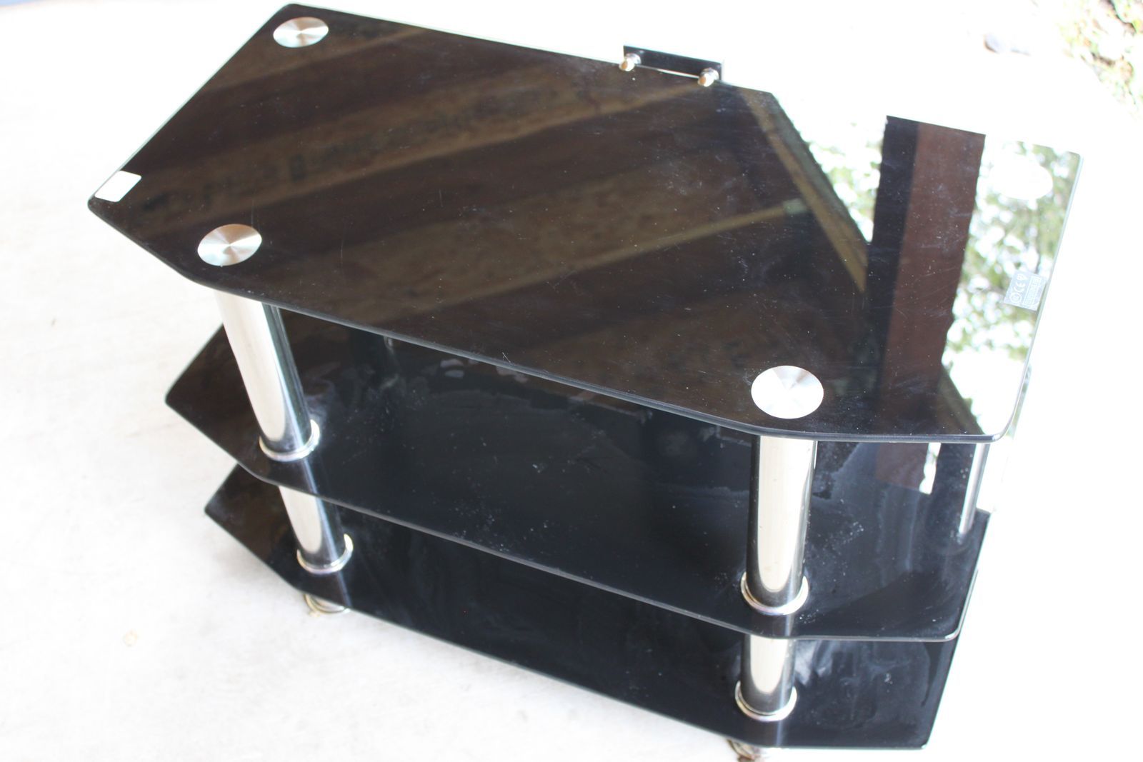 3-Tier Black Tempered Glass Entertainment Center with Cable Management