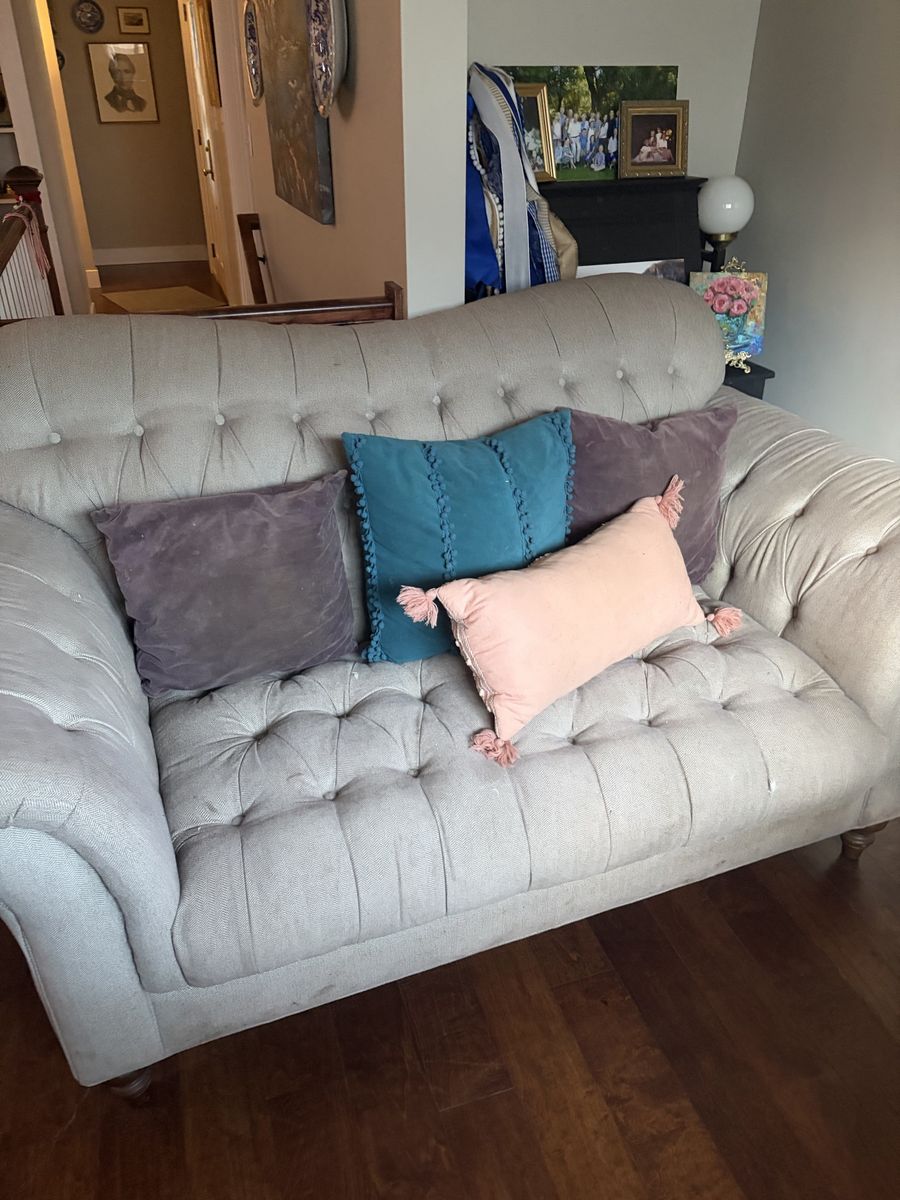 Tufted Loveseat Grey Fabric Classic Design for Living Room