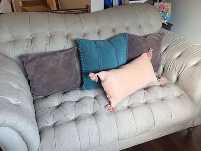 Tufted Loveseat Grey Fabric Classic Design for Living Room