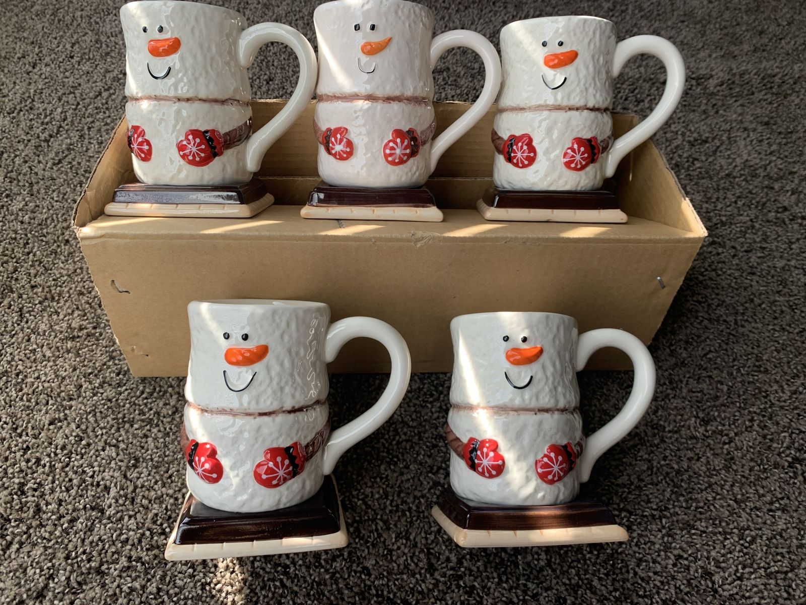 Set of 5 Snowman S'mores Ceramic Coffee Mugs
