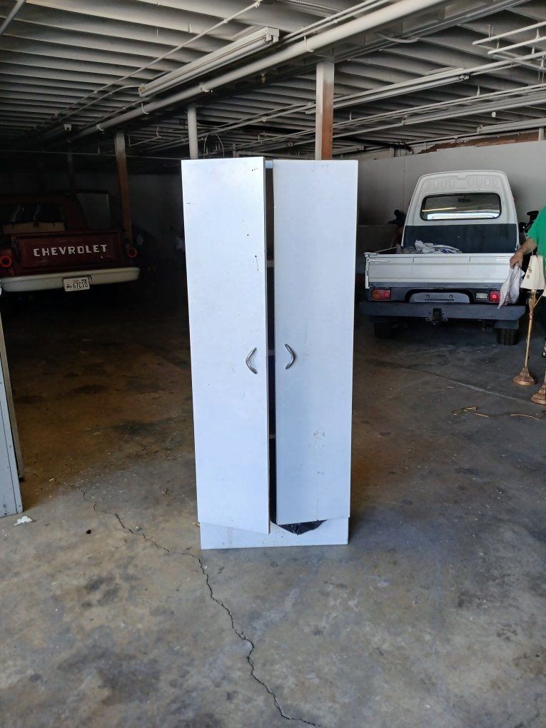Used White Metal Storage Cabinet / Locker with Shelves - Industrial Garage Organizer