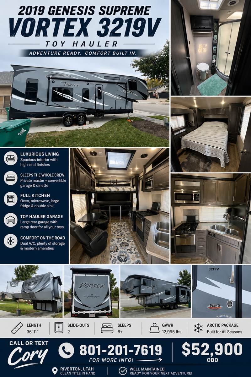 2019 Genesis Supreme Vortex 3219V Toy Hauler