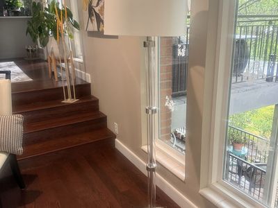 Glass and chrome 5’ tall floor lamp