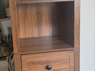 Arched Wooden Bookcase Shelf Unit with Center Drawer - Walnut Finish
