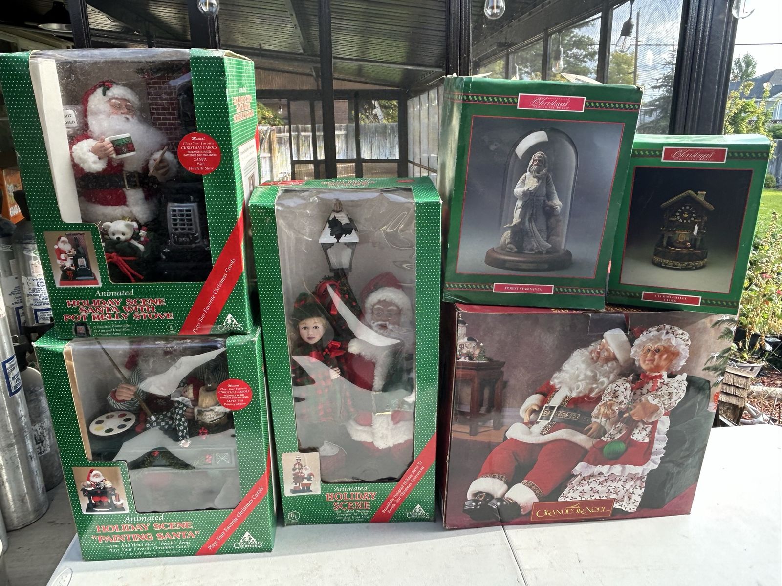Lot of 90's Animated Santa & Other Christmas Decorations in Original Boxes, See Pictures