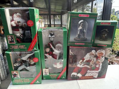 Lot of 90's Animated Santa & Other Christmas Decorations in Original Boxes, See Pictures