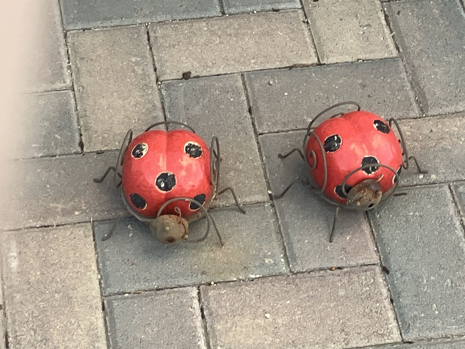 Set of 2 Metal Ladybug Garden Statues Yard Decor