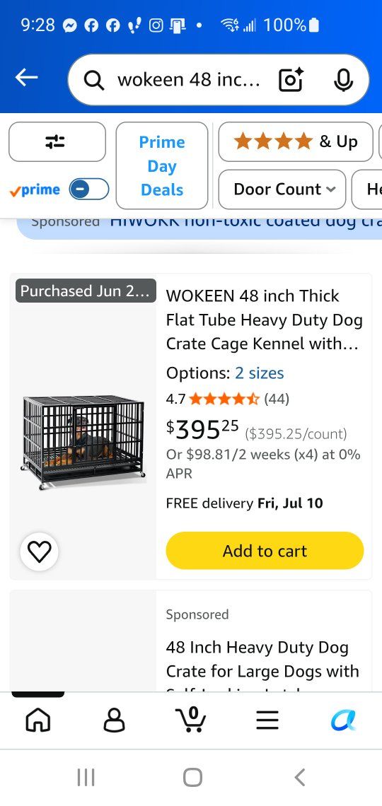 WOKEEN 48" Heavy Duty Dog Crate Cage Kennel - Thick Flat Tube Design