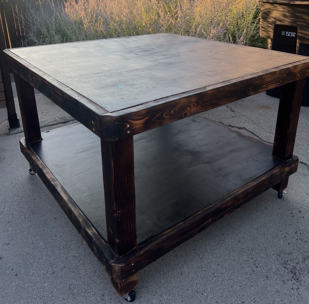 Large 51” Square Solid Wood Rolling Workbench / Kitchen Island