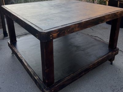 Large 51” Square Solid Wood Rolling Workbench / Kitchen Island