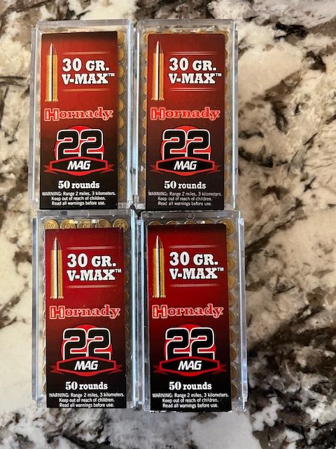 22 WMR 200 rounds 30 Gr Hornady V-Max 22 mag ammo