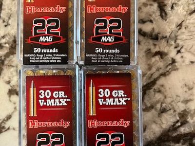 22 WMR 200 rounds 30 Gr Hornady V-Max 22 mag ammo