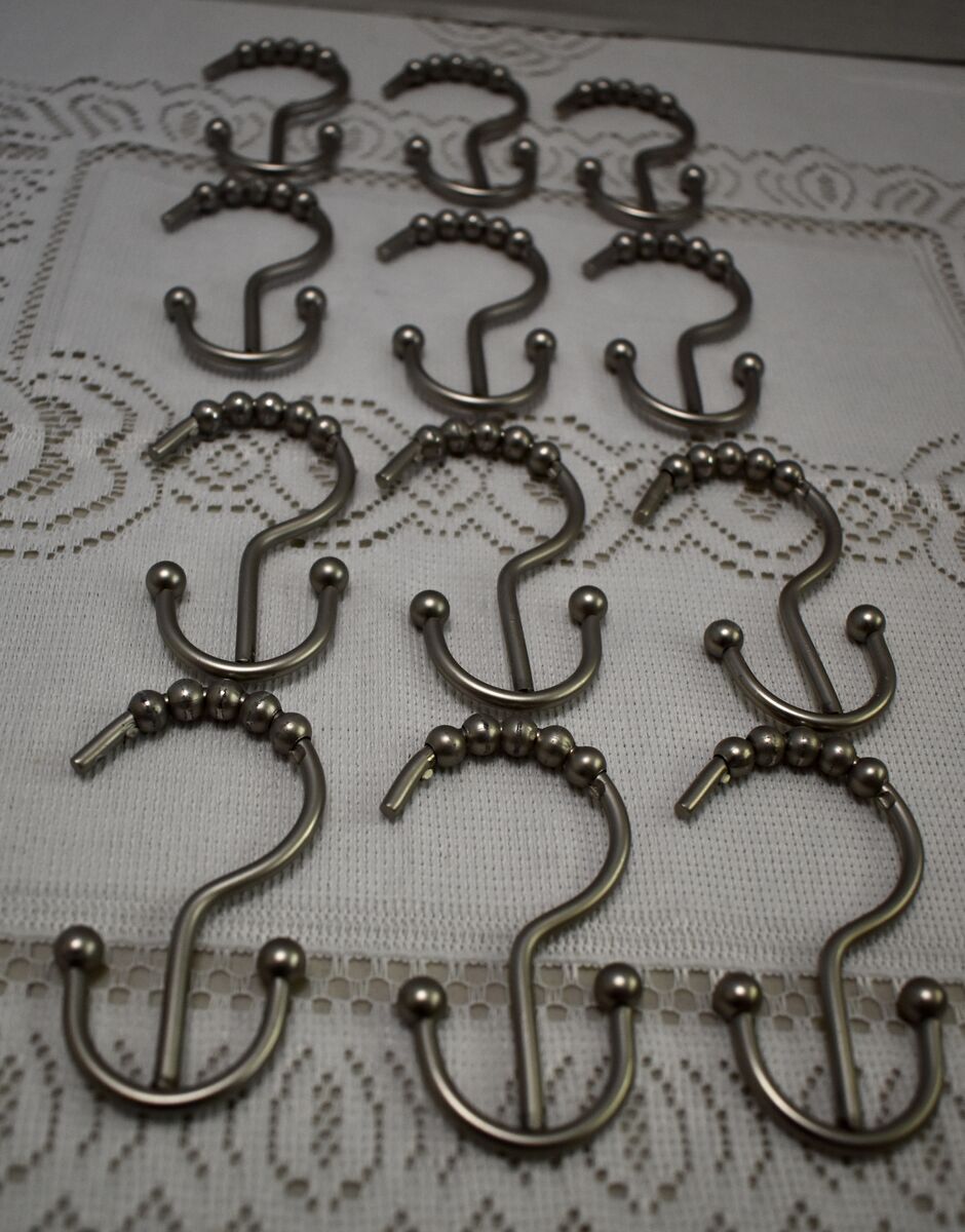Like New Set Of 12 Shower Curtain Holders - Nice Looking Matte Silver in Color