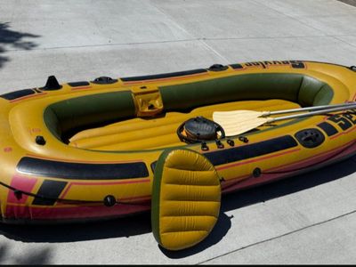VNTG Sevylor Outback 360 Inflatable Raft Boat with Oars - Yellow/Red, Green