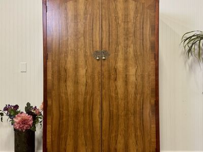 Vintage English Walnut Wardrobe / Armoire Cabinet