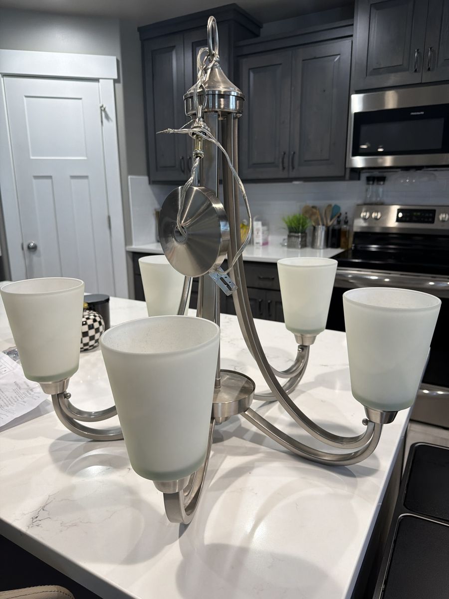 Brushed Nickel Chandelier with Frosted Glass Shades - 5-Light Fixture