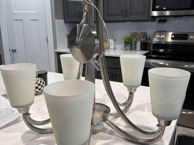Brushed Nickel Chandelier with Frosted Glass Shades - 5-Light Fixture