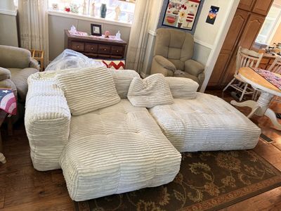 Modern Cream Corduroy Plush Modular Sectional Sofa with Pillows